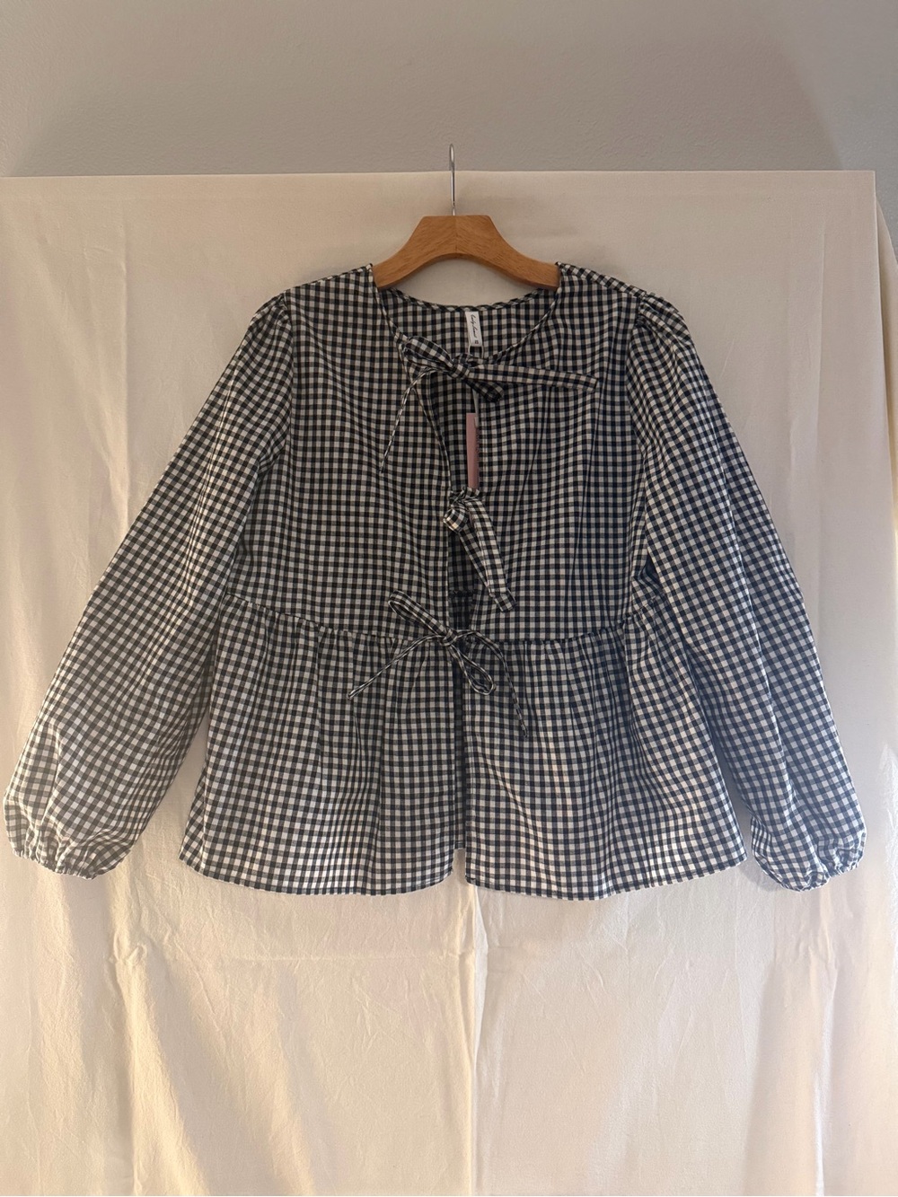 Black & White Gingham Tie-Front Peplum Blouse - Women's
